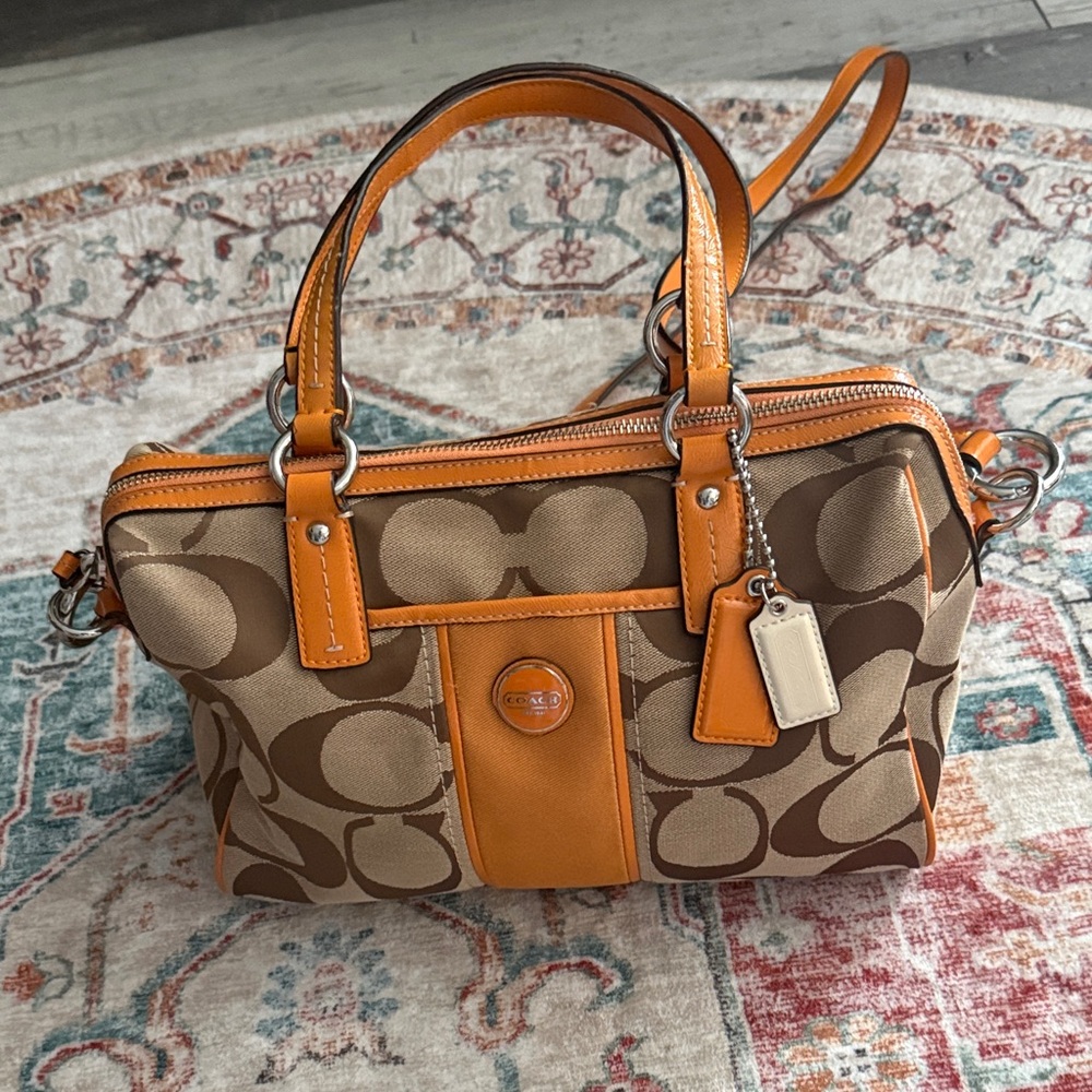 Coach Tan and Orange Signature Satchel year 2013